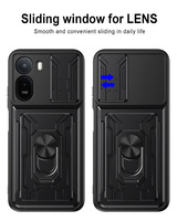 Étui de téléphone antichoc en TPU+PC avec cache-caméra coulissant, fente pour cartes pratique et support anneau pour Redmi K100 Pro/Xiaomi 17T