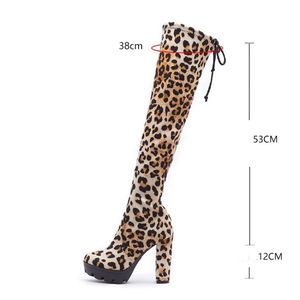 Botas de Mujer de Invierno, Nuevas, a la Moda, Estilo Calcetín, Punta Redonda, Altura por Encima de la Rodilla, Tacón Grueso, Plataforma, 12 cm - Product Image 5