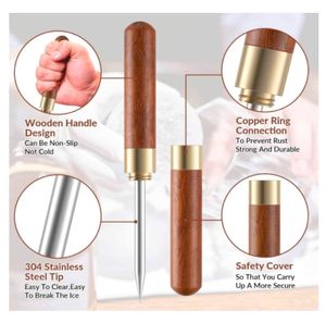 Picahielo de acero inoxidable para herramienta de metal de cocina con mango de madera y funda - Product Image 4