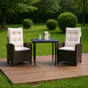 Conjunto de Comedor de Jardín de Mimbre Marrón para 2 Personas, Muebles de Exterior Resistentes a la Intemperie, Diseño Contemporáneo - Product Image 2