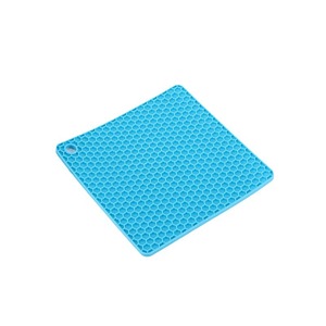 Square Honeycomb <b>Silicone</b> Placemat Lake Blue Hexagon Pattern Drain <b>Mat</b> For Kitchen Tableware - Product Image 1