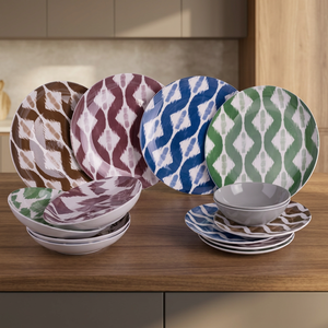 Set da Pranzo in Porcellana Ikat Sibilla 12 Pezzi, Stile Bohémien, Lavabile in Lavastoviglie, per 4 Persone, Uso Domestico - Product Image 3
