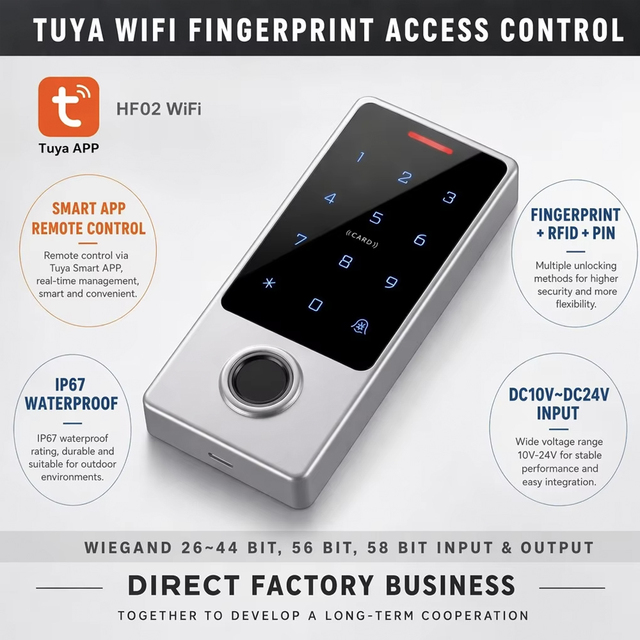 12V/24V WIFI Tuya App Security Smart Fingerprint Scanner Standalone Reader Biometric Fingerprint Door Lock Access Control System