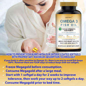 Huile de poisson oméga-<span class=keywords><strong>3</strong></span> OEM 2000 mg, triple concentration, haute pureté, non-OGM, capsules à enrobage entérique, améliore l'immunité, le cerveau, le cœur, les cheveux, la <span class=keywords><strong>peau</strong></span> - Product Image 5