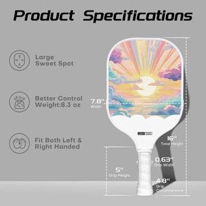 Paleta de Pickleball de Entrenamiento Portátil (16 mm) de Fibra de Carbono T700, Sin Bordes, Personalizada, Aprobada por la USAPA, Original Sunset Bliss, en Oferta - Product Image 4