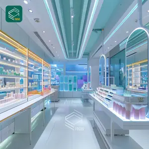 Shop Interior Design Wooden Cosmetics Displays Stand Perfume Display Wig Counter Beauty Hair Store