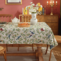 Nappe de table carrée en tissu floral français de designer, nappe jacquard à motif de feuilles d'oiseaux, décoration de cuisine et de salle à manger