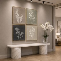 Ensemble de 4 tableaux botaniques élégants encadrés or, dessins minimalistes de plantes blanches, décoration murale de luxe pour la maison, l'hôtel, le bureau, impression sur toile