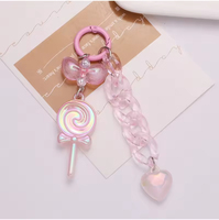 Gantungan Kunci Akrilik Glitter Baru Berbentuk Permen Lolipop Warna-warni dengan Cincin Pembuka Berbentuk Hati, Aksesori Dekorasi Penutup Headphone