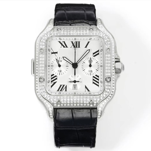 High-quality luxurious custom sapphire mirror-faced dial mechanical movement leather strap diamond <b>ring</b> watch with 41mm dial - Product Image 2