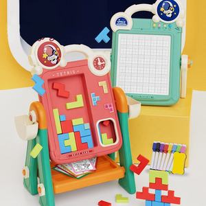 2 en 1 planche à dessin <span class=keywords><strong>double</strong></span> <span class=keywords><strong>face</strong></span> jouet puzzle blocs de construction table peinture écriture <span class=keywords><strong>ardoise</strong></span> chevalet jouet éducatif avec histoires musicales - Product Image 2
