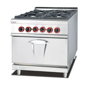 不锈钢商用厨房4燃烧器炉，带电烤炉燃气烹饪范围