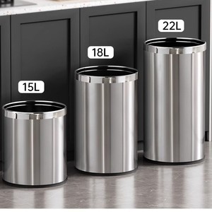 Double-layer stainless steel trash can for home use, living room, toilet, bathroom, <b>kitchen</b>, large size, office, no lid. - Product Image 5