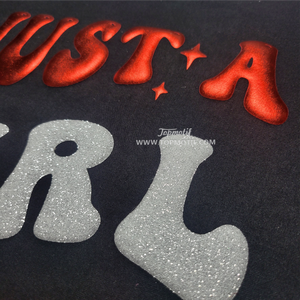 DIY Just a Girl Who Loves Cheer White Glitter 3D Puff PU Red Metallic PU Heat Transfer Applique pour Shirt Sports Bra Umbrella - Product Image 2