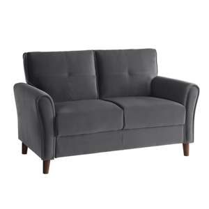 DB Comfort Loveseat con tapicería de terciopelo gris Marco de madera maciza Detalle de mechones Opción de muebles de sala de estar modernos - Product Image 3