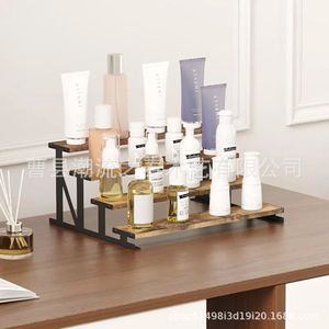 Iron and wood combination perfume display rack, multi-tiered <b>shelf</b>, kitchen spice rack, figurine storage rack - Product Image 1