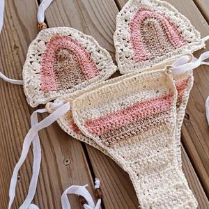 Bikini de punto hecho a mano personalizado, mini bikini hueco con tiras, conjunto de 2 piezas de ganchillo, traje de baño, ropa de playa para mujer - Product Image 5