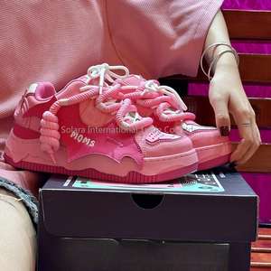 HB120102 Zapatos de Patinaje de Mujer Personalizados, de Caña Baja, Color Rosa, Otoño Invierno, de Cuero Genuino Suave, con Cordones, Diseño Moderno, Aumento de Altura - Product Image 3