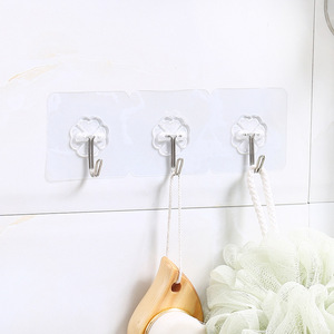 <b>Adhesive</b> <b>Hooks</b> Transparent 3 Pack Removable For Home Use Bathroom Kitchen Door Wall Mount <b>Hook</b> - Product Image 1