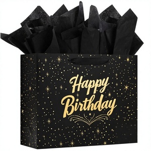 Sac cadeau <span class=keywords><strong>de</strong></span> luxe <span class=keywords><strong>pour</strong></span> anniversaire, papier kraft, carte <span class=keywords><strong>de</strong></span> vœux en papier <span class=keywords><strong>de</strong></span> soie, noir, taille moyenne, <span class=keywords><strong>pour</strong></span> <span class=keywords><strong>homme</strong></span>/femme, <span class=keywords><strong>fête</strong></span> d'anniversaire - Product Image 3