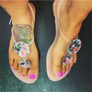 Sandalias de Verano Elegantes para Mujer SL-003, Sandalias Planas Casuales para Mujer, Sandalias Brillantes con Diamantes Grandes para Exteriores - Product Image 6