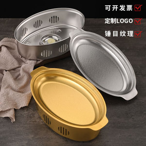 หม้อนึ่งสแตนเลสทรงรีพร้อมฝาปิด ดีไซน์หูจับคู่ สำหรับนึ่งปลาและอุ่นอาหาร ใช้ในโรงแรม ล้างมือเท่านั้น - Product Image 1