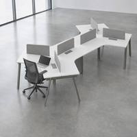 Poste de travail d'angle moderne en forme de L pour 6 personnes avec panneaux de séparation en tissu pour bureaux commerciaux