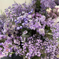 Paarse Bruiloft Kunstmatige Hortensia Roos Plafond Mistopstelling Plastic Gras & Bladeren Decoratie Bal Vorm Muur Trouwzaal