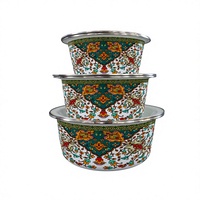 Ensemble de 3 casseroles classiques émaillées à large rebord, avec couvercles, compatibles gaz et induction, durables, faciles à nettoyer, en fonte