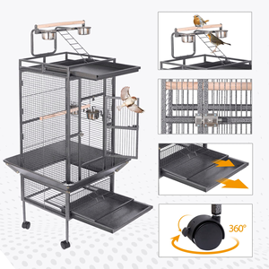 Cage à oiseaux en fil métallique argenté et noir pour perroquets, grande cage extérieure pour perroquets, prix de gros abordables - Product Image 4