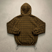 Veste coupe-vent technique légère en nylon pour homme TOPSHOW avec logo personnalisé, à capuche et fermeture éclair quart, motif quadrillé, idéale pour l'extérieur