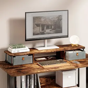家用办公桌用台式储物木质显示器立管，带抽屉