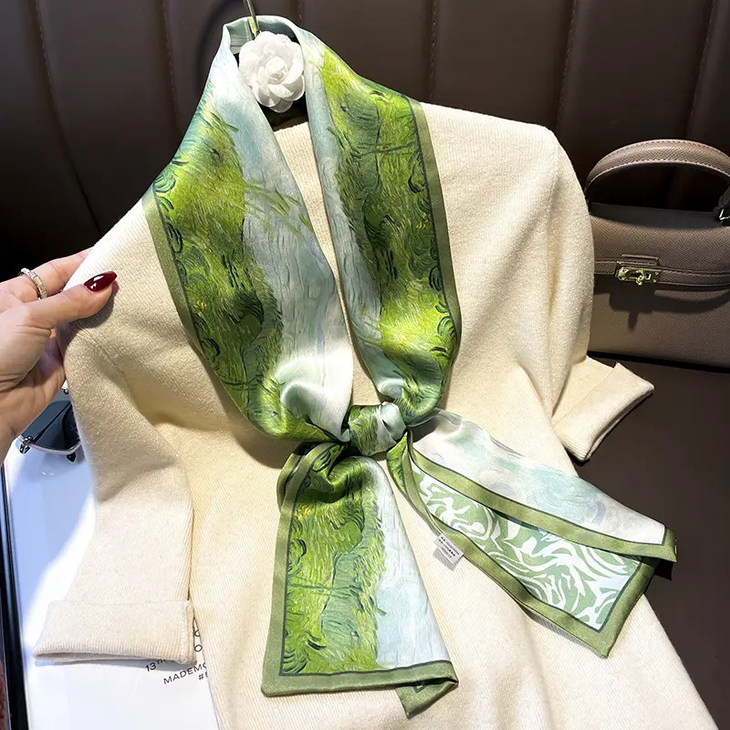 ターコイズナショナルスタイルのシルクスカーフ桑シルクリボン女性春秋スカーフ2層シルクロングスカーフ150*15cm