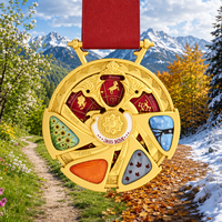 Médaille de course virtuelle sportive personnalisée professionnelle en alliage de zinc avec relief 3D, impression UV, plaqué or, rotative, pour récompense de marathon