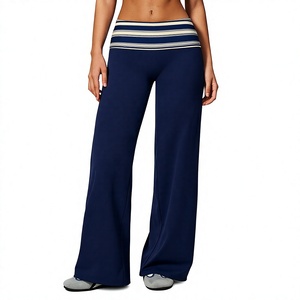 Pantalon de yoga à jambes larges pour femmes, avec taille pliable, motifs à pois et rayures, pantalon de sport extensible évasé pour le fitness et l'entraînement - Product Image 2