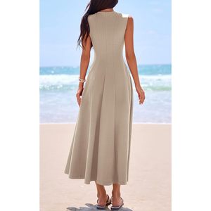 Vestido Maxi sin Mangas con Cuello Redondo FOXA para Mujer, Vestido de Fiesta Semi Formal Elegante con Corte en A, Cintura Natural, Tela Cómoda - Product Image 6