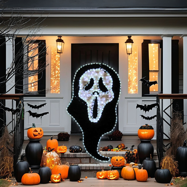 Custom Halloween Witch Nightmare Western Style Party Decorations 2D LED Spider Ghost Bat Scary Christmas