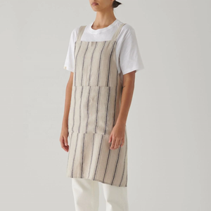 Duolai dệt sọc vải lanh Tạp dề bán buôn tùy chỉnh mô hình cắt tóc Salon nhà bếp vườn Baking tạp dề - Product Image 5