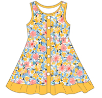 Nouvelle robe d'été pour filles, style personnalisé, imprimé floral, sans manches, une pièce, avec volants à l'arrière, robe maxi pour bébés et enfants