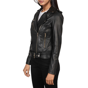 Veste en cuir véritable pour femme, style mode, vêtement d'extérieur, veste en cuir noir véritable souple pour les voyages décontractés et le quotidien - Product Image 4
