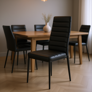 Modern <b>Leather</b> <b>Dining</b> <b>Chair</b> <b>Black</b> Metal Legs Upholstered Home Furniture - Product Image 2