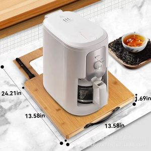 Bamboo <b>Coffee</b> Machine Tray Desktop Sliding Base Wooden <b>Portable</b> Drip <b>Coffee</b> <b>Maker</b> Air Fryer Stand 13.58in x 24.21in - Product Image 1