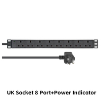 SYNSTRO PDU à courant élevé pour le Royaume-Uni, 8 prises, 16A, 240V, protection contre les surcharges, 1U, montage en rack 19 pouces, coque en alliage d'aluminium, garantie de 3 ans