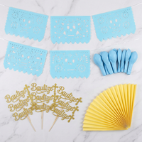 Décorations de fête prénatale Papel Picado, bannières bleu clair et jaune, imperméables, en PE, pour célébration à thème mexicain