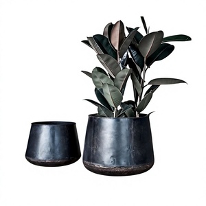 Luxury Flower Pot Set of 2 Metal Iron Planter Bucket Antique Finished Decorative <b>Round</b> Shape Planter <b>Garden</b> Decoration - Product Image 1