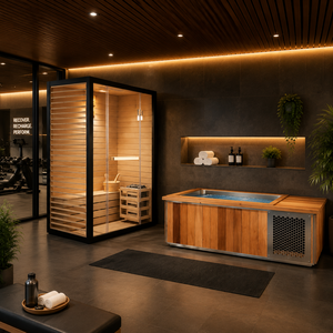 ICEMEND Sistema Combinado de Bañera de Inmersión Fría Tradicional de Madera y Sauna de Vapor Seco, de Cedro Rojo Sólido, para Relajación Personal - Product Image 2