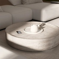 Table basse ronde Wabi-Sabi de style minimaliste en travertin naturel avec ressemblance domestique inspirée du marbre pour