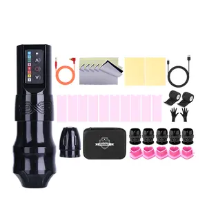 Kit profissional de máquina de tatuagem sem fio, kit completo com conector RCA, bateria, caneta, conjunto de máquina de 4.0mm