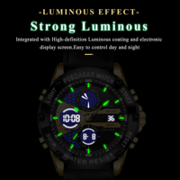 Jam Tangan Pria Poedagar E125 Dual Display Digital Analog Tahan Air Montre Homme Tali Kulit Bercahaya Jam Tangan Olahraga untuk Pria