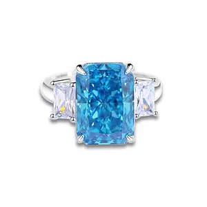 Заводская оптовая цена, квадратное кольцо с изумрудом, 10*14 мм, 8 карат, кольцо с бриллиантом, обручальное кольцо из стерлингового серебра 925